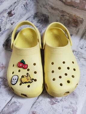 Yellow Kids Clog Shoes with Fun Charms - Crocs Style Size 3 P